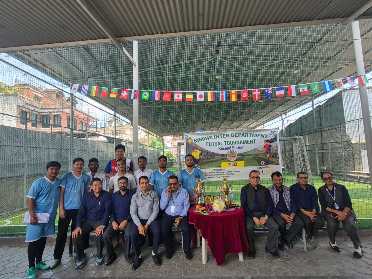 mmiohs's tweet photo. The Manmohan Futsal Tournament 2026 was successfully organized by the MMIHS Outreach &amp; Extracurricular Committee (Bachelor of Public Health (BPH) 4th Year-12th Batch) &amp; Supported by Lions Club of Kathmandu Minbhawan city, Kaya Diagnostic Center. #ManmohanFutsal2026 #MMIHS #BPH https://t.co/9xePiQUyVv