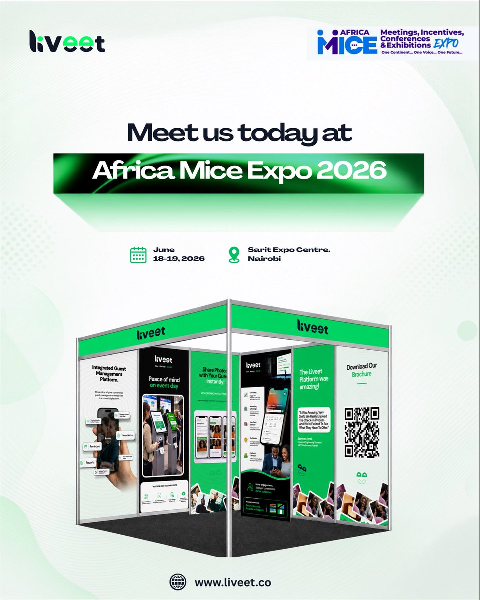 Liveetconf's tweet photo. WE ARE LIVE AT AFRICA MICE EXPO 🎉

Drop by our booth and experience Liveet in action

📍 @SaritThe 

#liveet #AfricaMiceExpo #EventTech https://t.co/mJ7vMub0g5
