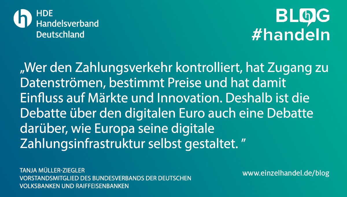 handelsverband's tweet photo. Digitaler Euro: Was zählt, ist der Nutzen an der Kasse
Ein Blogbeitrag von Tanja Müller-Ziegler, Vorstandsmitglied des Bundesverbandes der Deutschen Volksbanken und Raiffeisenbanken (BVR):
https://t.co/ID11Kwivb4 https://t.co/zrLu9CkBTo