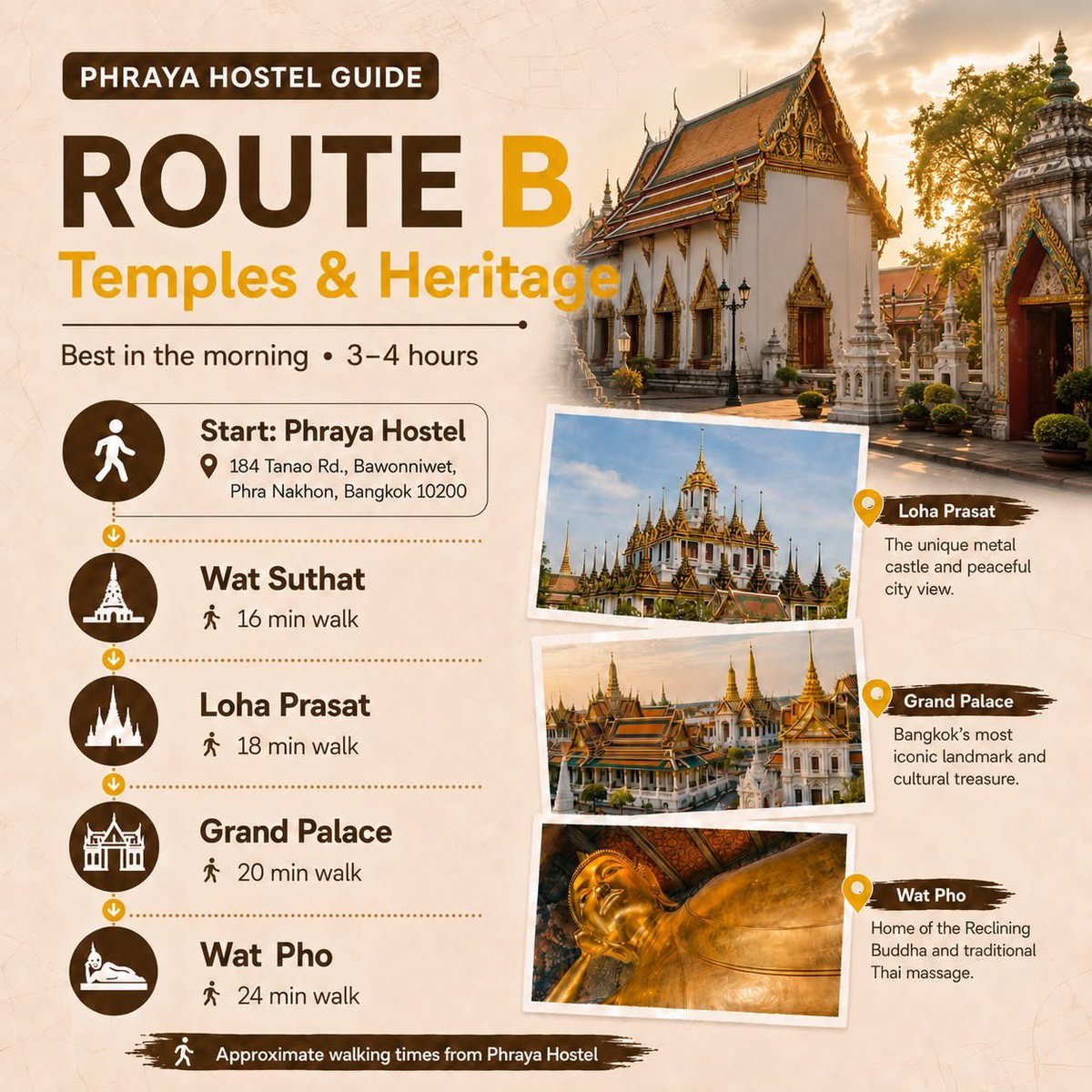 Lomwongman's tweet photo. Explore Bangkok Old Town right from your doorstep ✨

Stay at Phraya Hostel and enjoy easy walks to some of Bangkok’s most iconic spots — from Khao San Road and Democracy Monument to the Giant Swing, Grand Palace, temples, local streets, cafés, and hidden gems around Phra Nakhon.

Perfect for backpackers, solo travelers, and friends who want a cozy stay in the heart of historic Bangkok.

Stay. Walk. Explore. Experience Bangkok like a local.

📍 Phraya Hostel · Old Town Bangkok 

Book direct 👉 https://t.co/V1xTPAFxml

#PhrayaHostel #BangkokHostel #HostelLife #SoloTravel #Thailand #Bangkok