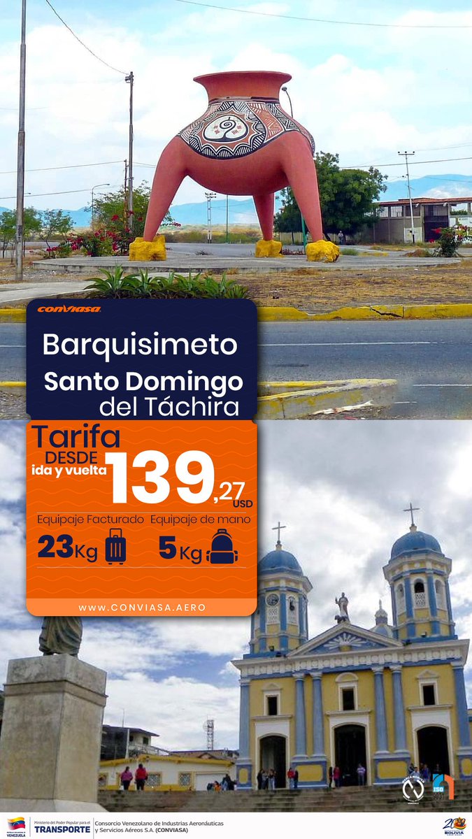 LAConviasa's tweet photo. #DestinoConviasa Conectamos la capital musical de Venezuela con la región andina en un vuelo directo, diseñado para quienes viajan por negocios, turismo o comercio.

Adquiere tu boleto por el correo callcenter@conviasa.aero https://t.co/6ebNTZYNhW