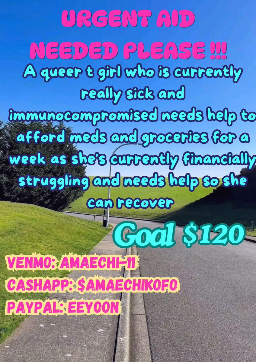 eurydicejones's tweet photo. please circulate this graphic it's a small ask and can be easily cleared. if you're able to donate here are her links, and if you can't, at least share this image and her info so the chances of this goal being met are improved:
vm: amaechi-11
ca: $amaechikofo
pp: eeyoon https://t.co/3XLCtR1cdD