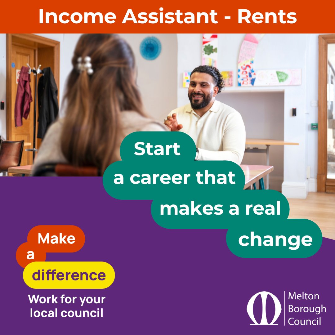 MeltonBC's tweet photo. We are looking for a motivated individual with a real attention to detail for our Income Assistant (Rents) Role,  Find out more and apply on our website https://t.co/idvGadIlkp Closes 12 Noon, Mon 29th June 2026. Find out what it's like to work for us at : https://t.co/8t60oZIuWM https://t.co/n2tvTF4l8Q