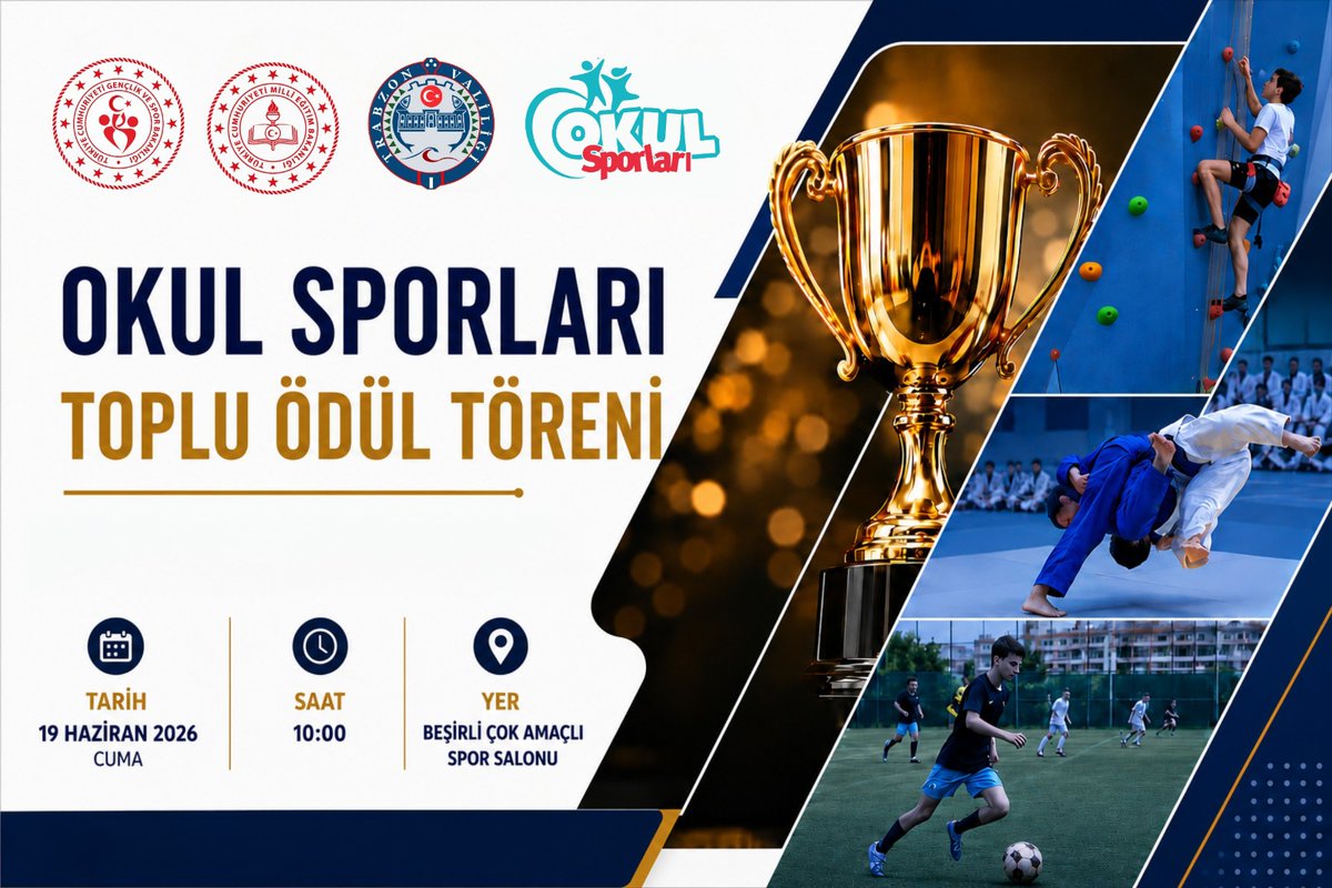 GSB_Trabzon's tweet photo. Şampiyonlar Ödüllerine Kavuşuyor 🏆🥳

Başarının, azmin ve emeğin taçlandığı bu anlamlı törende sizleri aramızda görmekten onur duyarız.

📅 19 Haziran 2026
⏰ 10.00
📍 Beşirli Çok Amaçlı Spor Salonu https://t.co/KKqVkyKgAR