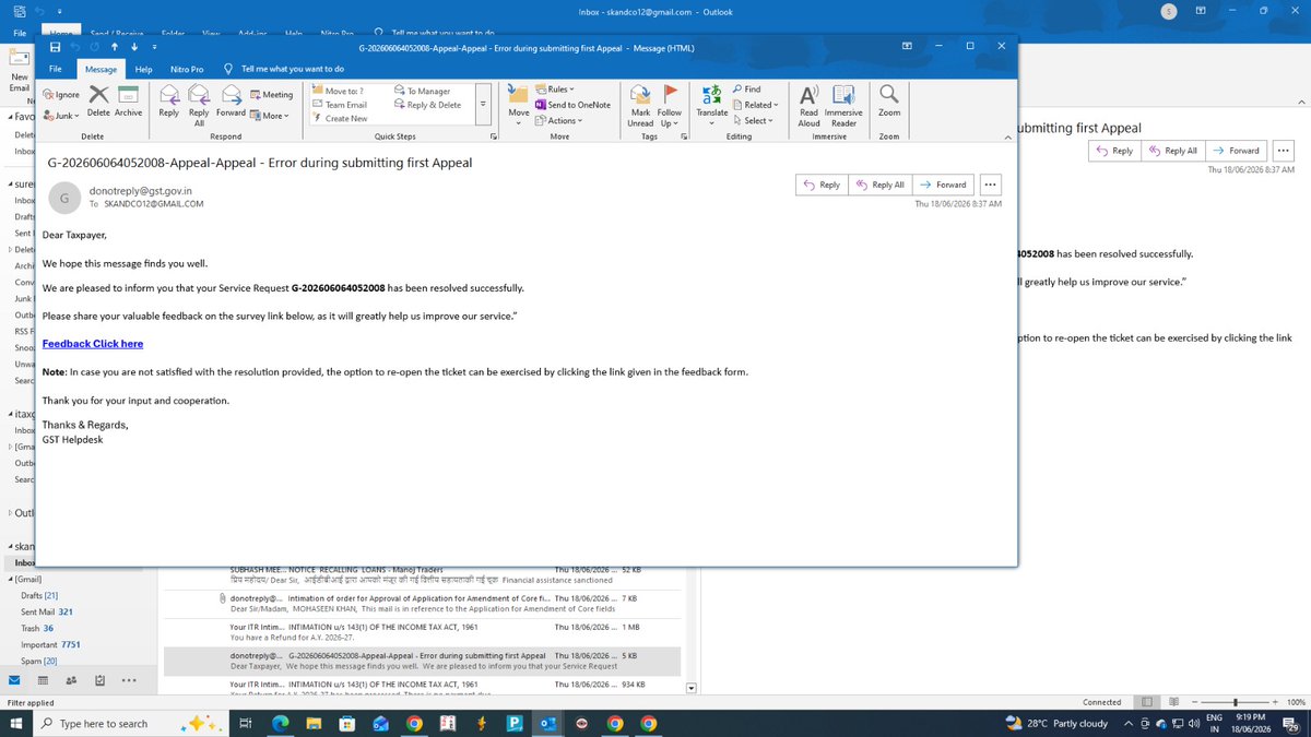 AnkitJawaria's tweet photo. @Infosys_GSTN Problem not Resolved Even after grievance submitted and resolve by them as formality, we still facing issue while filling first appeal of GSTN - 08AAYPC5482A1ZL from last four weeks https://t.co/XakEXlKMUC
