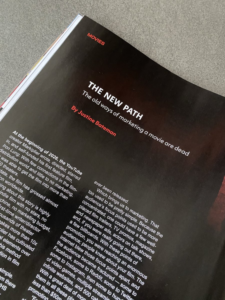JustineBateman's tweet photo. Always a thrill and an honor to see my film articles in @SPIN magazine. This one covers the new road to film distribution. Issue on newsstands now. Big thanks to @markiplier for the interview. https://t.co/r1zEBwLrjO