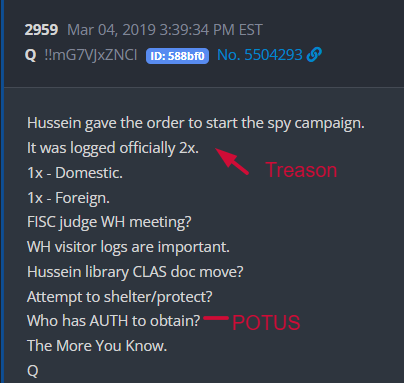 FedupWithSwamp's tweet photo. Here's some critical thinking for ya...

Fact: Hussein's library is different from the other libraries because it is run by his private foundation, not NARA.

Fact: Obama Foundation doesn't have the money they thought they'd have to complete the library.

Fact: Hussein's PL took 8.5 years to open, unlike Clinton, Reagan, Bush who took 2-4 years. It is also the most expensive at $850 million. 

Inflation can have an effect on the price tag of course, however their fundraising goal was initially $1.6 Billion. They couldn't even come up with $850 mil and have millions of dollars in outstanding invoices that will likely never get paid.

Fact: Unlike all other PL's, Hussein's PL focuses on community engagement rather than housing Presidential records. Why? 

According to Q, Hussein tried to move classified docs to his library but was raided by the White Hats who apparently seized them. Is that why Hussein vanished for 7 years from public events, MSM interviews, speeches and book tours? Was he in Federal Prison?

Fact: The minimum prison sentence for treason in the United States is five years, accompanied by a fine of not less than $10,000. While the death penalty is also an authorized punishment for treason, imprisonment is an alternative, with no stated maximum short of life. Convicted individuals are also disqualified from holding any office under the United States.

Theory: Q suggested deals were made with select Dems. Did Hussein give orders to Biden Admin according to White Hat script to help expose and destroy the Democrat party? Did Pelosi, Schumer, Schiff all play a role to crash the D party? 

Why did Trump want Nancy to be Speaker? Why is Schiff still breathing? Why has Schumer flip flopped on everything he stood for in the past? How did Q predict that Biden would be in the White House? We thought it was a hypothetical, but it was a prediction. Q even detailed how they planned to do it.

About 1000 events over Biden's term would confirm this theory. Democrats were never this blatantly stupid before. The were always more stealthy about their communist agenda. 

That being said, We will see Justice. I believe that for several reasons, but mostly because of these statements from Q.... 

You didn't think the plea deal was the end did you? 

Transparency & Accountability is the only way forward to save the Republic.

Treason doesn't pay well in the end. 

It must happen.
Conspiracy no more. 
Think of every post made. 
It would force us to prove everything stated to avoid looking crazy, correct? 
What do they fear the most? 
Public awakening.

ENJOY THE SHOW!! 🍿