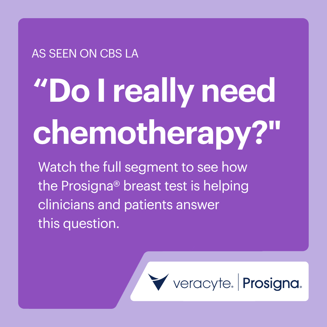 Veracyte's tweet photo. New @CBSLosAngeles coverage of the landmark #OPTIMA trial shows how the Prosigna® Breast Risk of Recurrence (ROR) test can help clinicians and patients understand whether chemotherapy may be beneficial or safely avoided.

🎬 Watch the segment: https://t.co/4d5MDYJUDe

| About the #ProsignaTest |

🔗 Clinical resources - https://t.co/vGSwkG60Z9

🔗 How to order - https://t.co/xTz4mIEmbD

#ProsignaBreastRORTest #BreastCancer #PrecisionMedicine #CancerDiagnostics #TeamVeracyte

Note: This article contains forward-looking statements, which involve risks and uncertainties. For more information visit: https://t.co/fQcKkGFugi