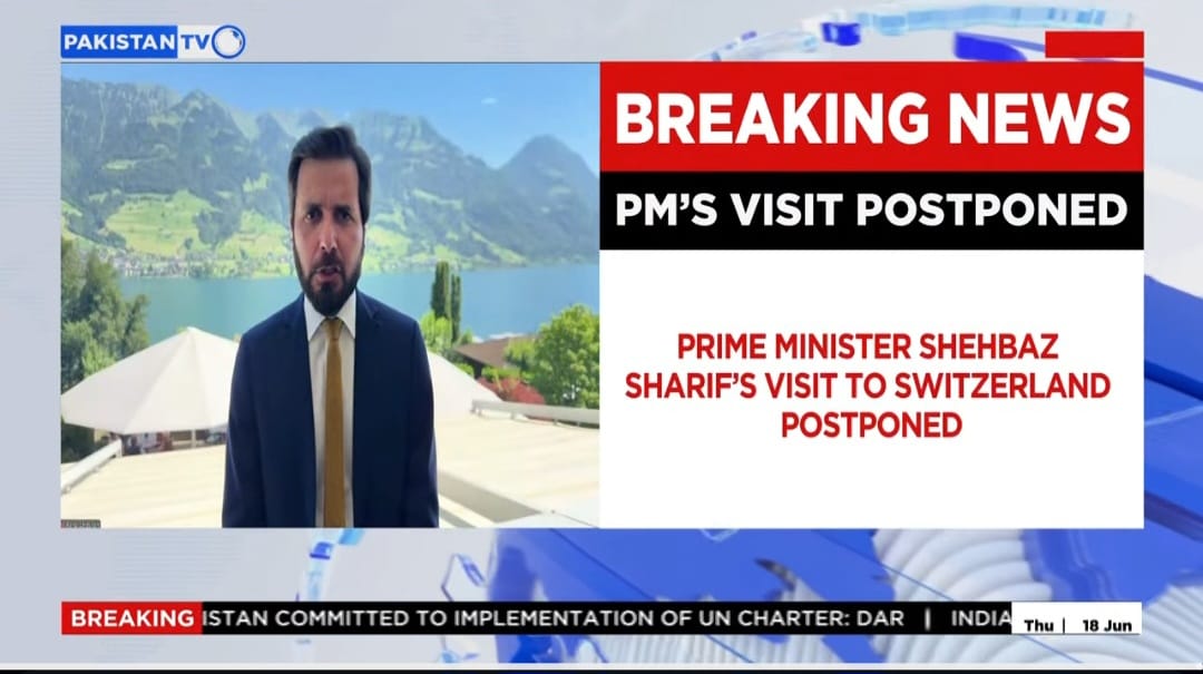 PakTVGlobal's tweet photo. Pakistan TV exclusive :

"Prime Minister Shehbaz Sharif has postponed his Switzerland visit as the Islamabad MoU is already signed and under implementation. The US-Iran technical talks will continue separately under the agreement’s framework," said Adil Shahzeb, Head of Pakistan TV while speaking live from Burgenstock, Switzerland

@adilshahzeb 
#USIranpeacedeal #PakistanDiplomacy #PMShehbazSharif #AsimMunir #PeaceEfforts #PakistanTV