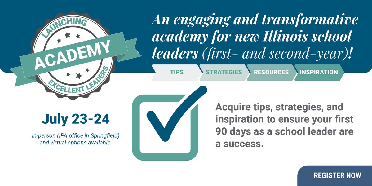 ilprincipals's tweet photo. The first 90 days can set the tone for your entire year. At the 2026 Launching Excellent Leaders Academy, learn practical tips, proven strategies, and leadership insights to build confidence and make a strong start in your new role. Register today! https://t.co/TeHjO5aVrL https://t.co/kzguuIxtYO