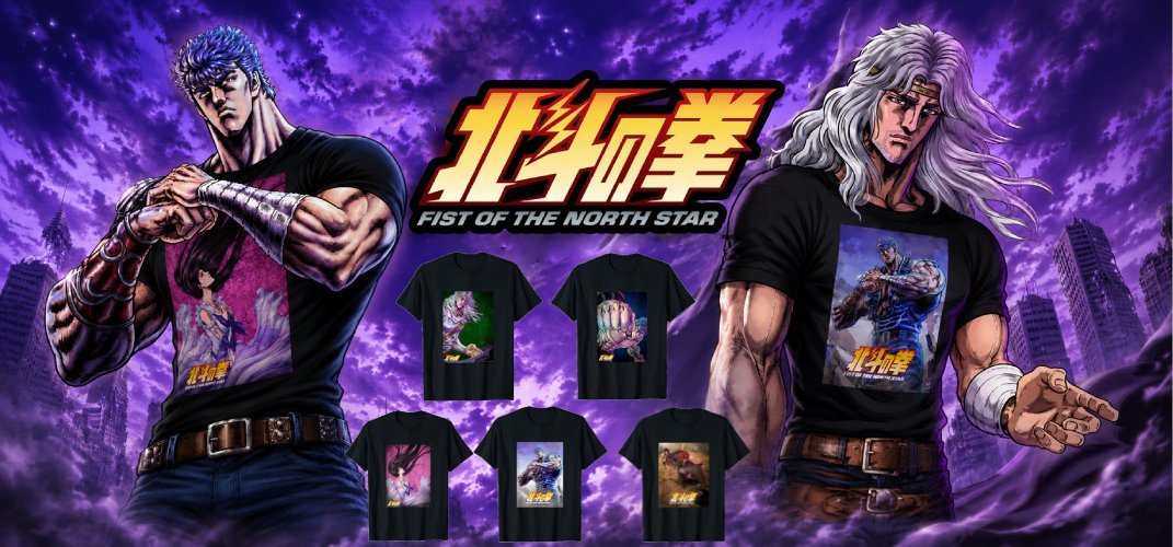 falco199x's tweet photo. 👕 La collection officielle de T-shirts de l'anime Hokuto no Ken 2026 est disponible sur Amazon ! 9 références, de Kenshiro à Yuria. Notre article 👇
https://t.co/d94GwZTbRD

#北斗の拳 #HokutoNoKen #hokuto_anime https://t.co/3NKJKf9Rmu