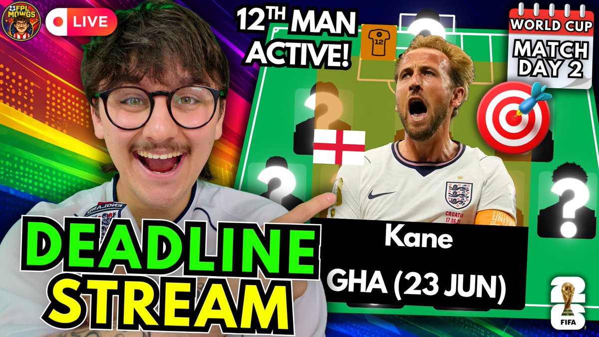 FPLmowgs's tweet photo. 🔴 LIVE NOW 
World Cup Fantasy Deadline Stream MD2
Come join us 👇
[https://t.co/ra7YTUFno1]

#WorldCupFantasy #FIFA2026 #WorldCup2026 https://t.co/8MbSj4AFob