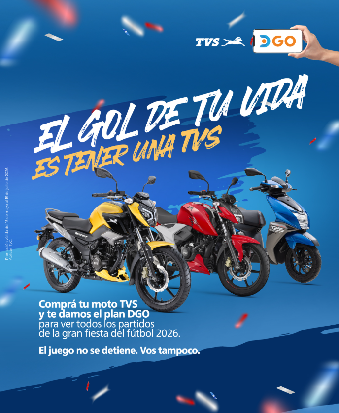 motozuni's tweet photo. Comprá tu TVS hoy y asegurate el plan DGO incluido de regalo.
Vas a poder seguir los 104 partidos en directo, sin importar en qué parte de la ciudad te toque estar.
El gol de tu vida es tener una TVS.
📍| Motozuni
#tvs #dgo #Golazo https://t.co/IMjaDAtdyE