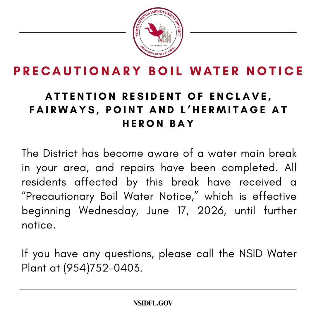 NSID_DISTRICT's tweet photo. If you have any questions, please call the NSID Water Plant at (954)752-0403. https://t.co/iSlz3KZArY