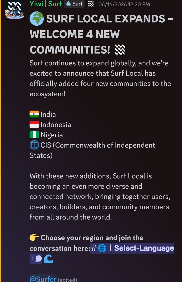 batu_rr's tweet photo. Have a good week guys. @SurfAI released its new role system for discord a couple of days ago! It's based on two categories. Subscriber roles that are reserved for subscribers and contributor roles that are reserved for the guys who consistently contribute to the surf! 

1) Subscriber roles:
Max and Pro (for the yearly and monthly subscribers) 

2) Contributor roles:
Ambassador, Ocean Legend, Tide Surf and lastly Wave Riders. ( It goes from the highest level to the beginner level. ) 

Also, they gave an early wave badge to the first 500 people got in the discord channel, which I could grab thankfully! Let's surf for trading while you're rising in discord.

Another one, they just opened three new regional channels. India, Indonesia and lastly Nigeria channels are up now! Now we have 8 different community channels! Go and find surfers like you in your communities!