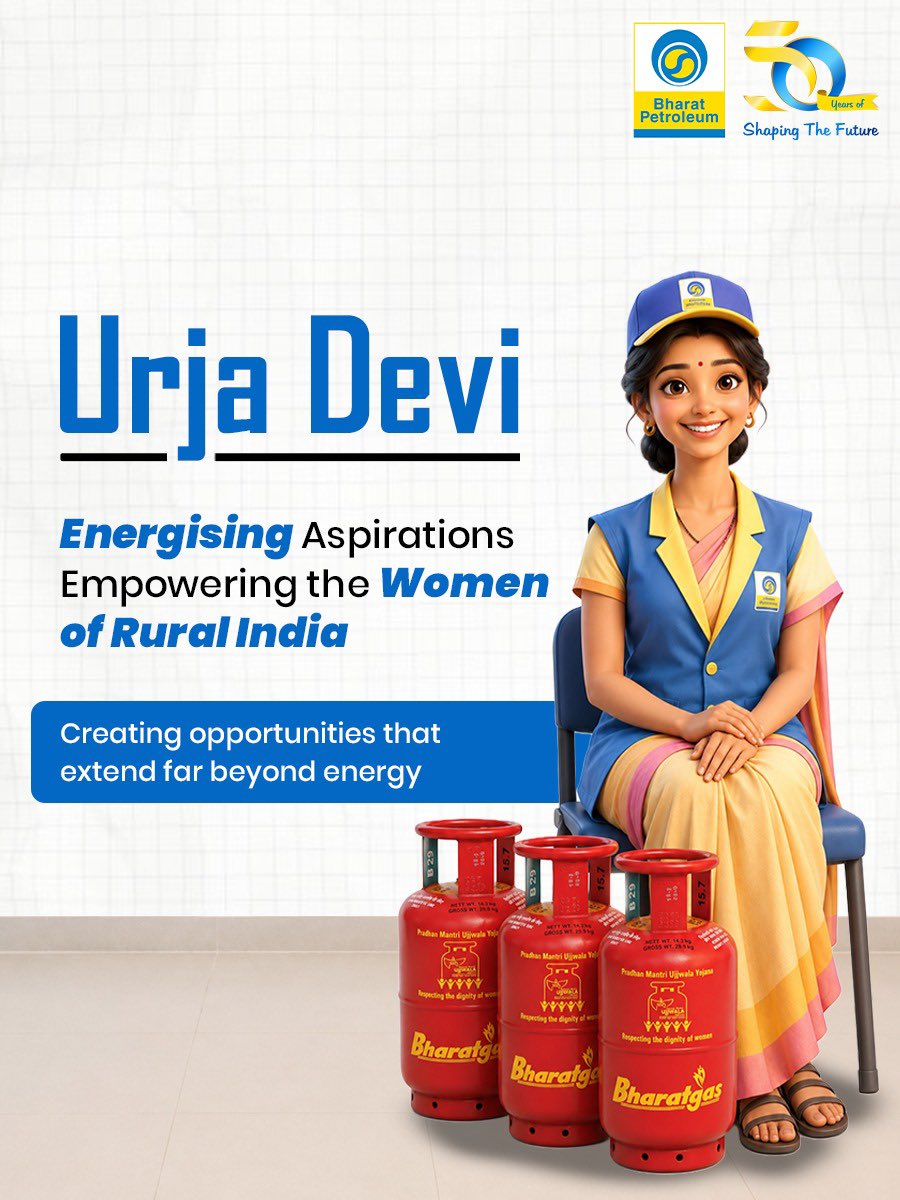 BPCLimited's tweet photo. Progress is often measured in numbers. But its true impact is reflected in stories.

Stories of women who chose to believe in their potential. Stories of resilience that overcame barriers. Stories of determination that turned opportunities into livelihoods and aspirations into achievements.

Through the Urja Devi initiative, BPCL is supporting women Bharatgas Delivery Assistants who deliver LPG refills to consumers in distant villages, ensuring last-mile connectivity while building livelihoods of their own. By enabling these women on their entrepreneurial journeys, the initiative helps create economic independence and meaningful change within their communities.

These women are not only strengthening their own futures but are also inspiring others around them to pursue new possibilities with confidence. Every Urja Devi is a reminder that when women are empowered with opportunity, entire communities move forward. Their journeys embody the spirit of self-reliance, leadership, and inclusive growth that is helping shape a stronger India.

Here's to the women who continue to power progress, one dream, one enterprise, and one community at a time.

#BPCL #UrjaDevi #EmpoweringWomen #WomenEntrepreneurs #EnergyOfChange #ProgressForAll #NationBuilding

@PetroleumMin @Secretary_MoPNG @HardeepSPuri @BPCLLPG