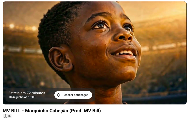 mvbill's tweet photo. Daqui a pouco, ao meio dia, estreia no meu canal o vídeo em IA da minha música "Marquinho Cabeção":  https://t.co/hRClSiIGld

#rap #futebol #favela https://t.co/nzOtqedebh