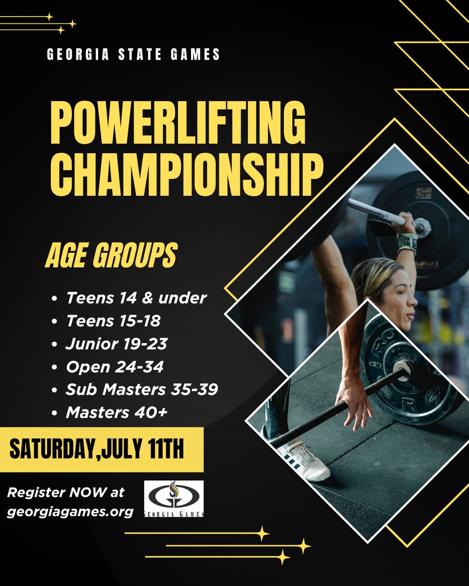 georgiagames's tweet photo. Show off your strength this summer! The Powerlifting Championship will be held at Ironbeast Gym and we want you there! Register at https://t.co/WTt8q9bL5D! https://t.co/Re3zMDVszw