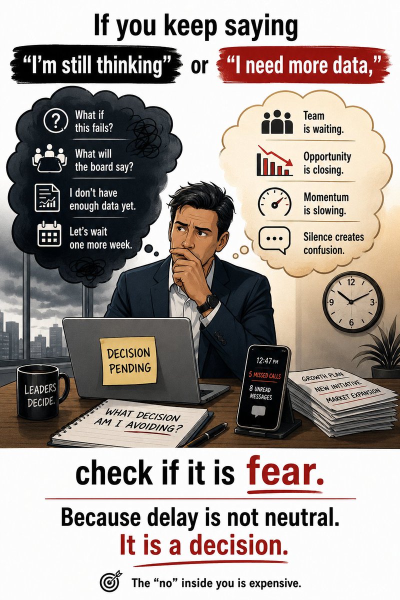HarjotMd's tweet photo. If you keep saying “I’m still thinking” or “I need more data,” check if it is fear.
This week’s brief shows the difference between delay and discipline.
Read more The Quest Method Newsletter https://t.co/duR32foCdK https://t.co/6L4S4BkReS