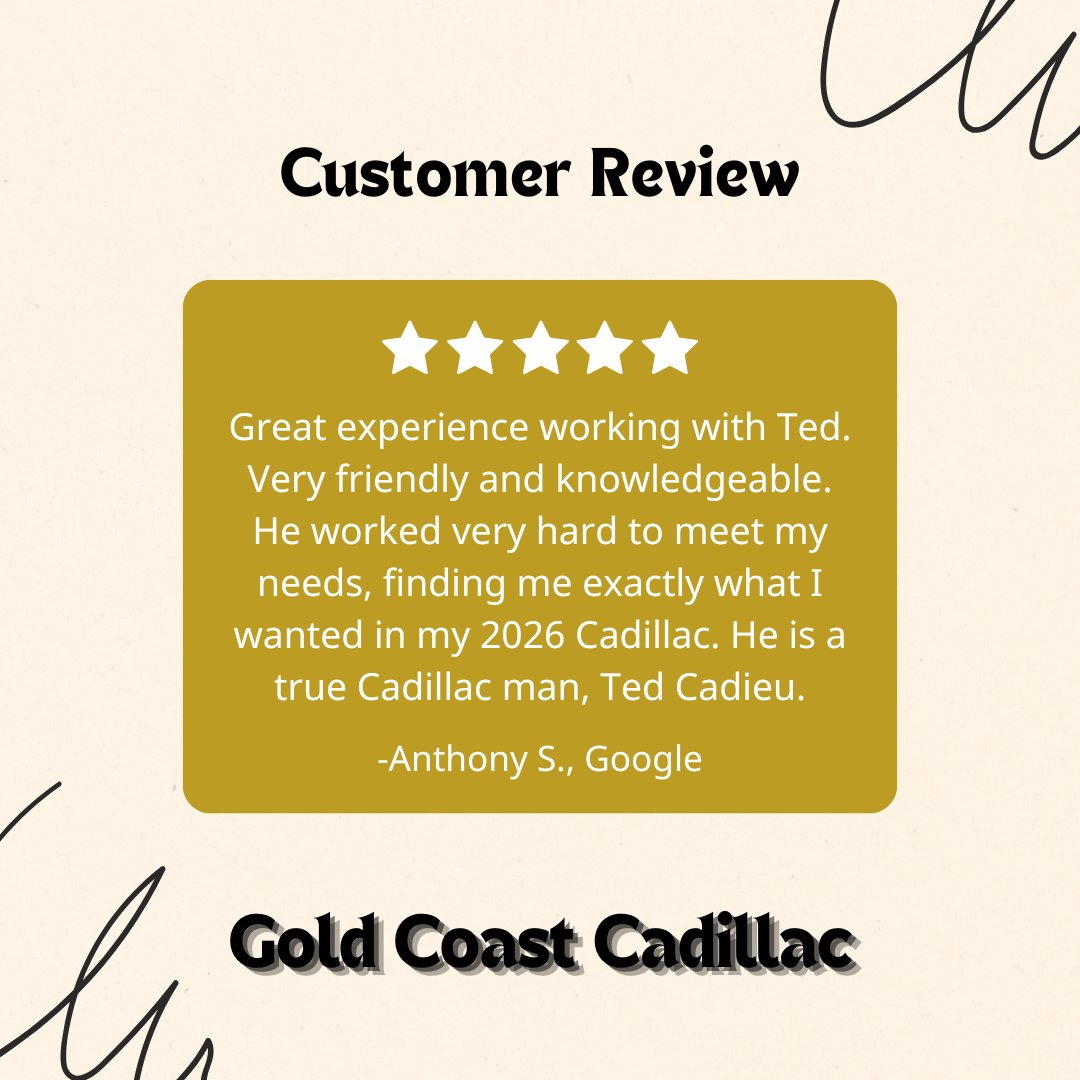 GoldCoastCaddy's tweet photo. Anthony, thank you for your wonderful review. We’re delighted to hear that you had a great experience working with Ted. We’re glad he was able to meet your needs and help you find the perfect 2026 Cadillac. Congratulations on your new Cadillac. https://t.co/YxfgPjGUHo
