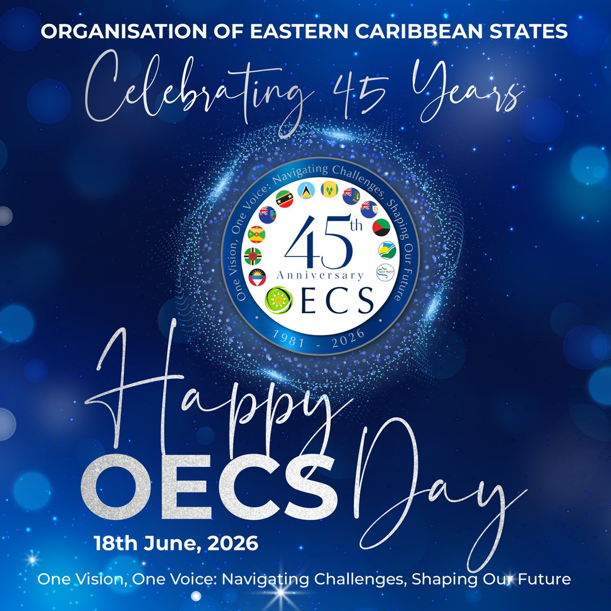 oecscommission's tweet photo. 🎉 Today we celebrate the 45th Anniversary of the OECS under the theme: "One Vision, One Voice: Navigating Challenges, Shaping Our Future." Show us your photos in the OECS colours: yellow, white, green, and navy blue. 🟡⚪🟢🔵
🔗https://t.co/RqG0hlxCcx
#OECS45 #OECSDay #OECS https://t.co/NqjSmYkrYn