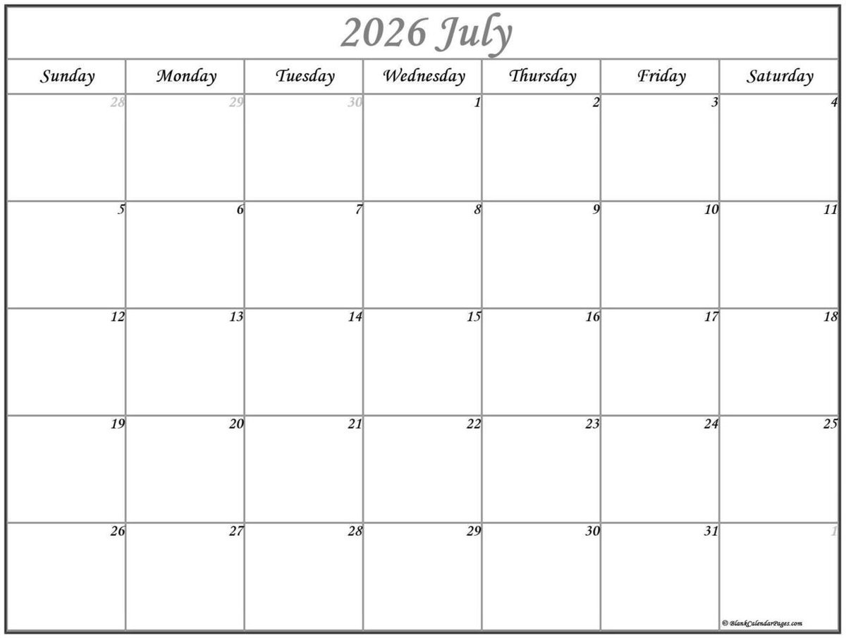 BlankCalPages's tweet photo. Today's featured calendar. Get it today at https://t.co/QBQe4S2VXr.  #freeprintables #Calendar  #July2026  #July https://t.co/MUM38knyee