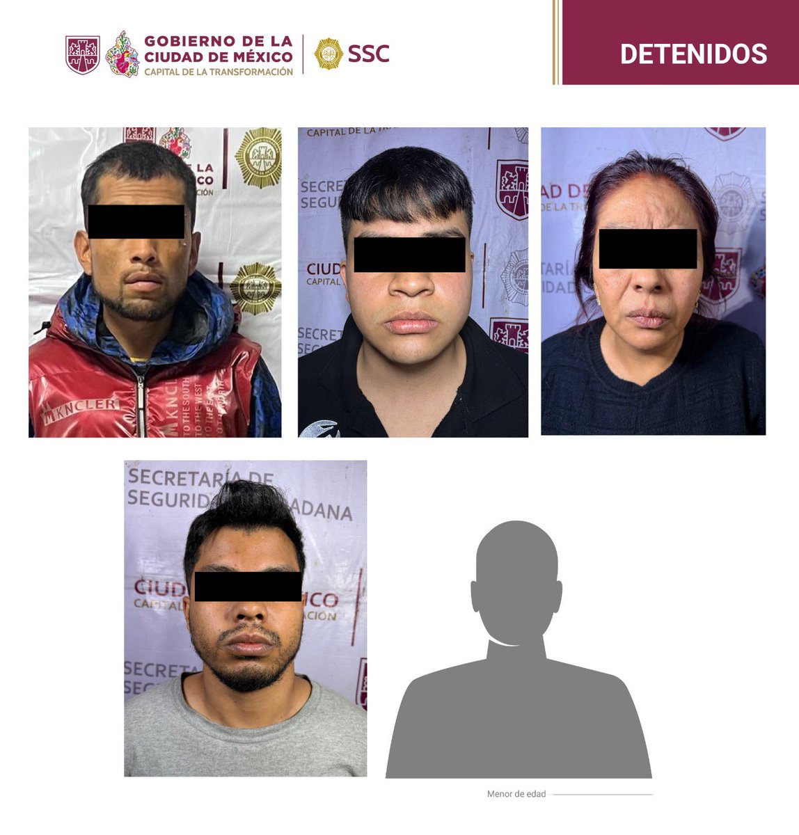 PabloVazC's tweet photo. #Importante | Resultado de trabajos de investigación para el combate a los grupos delictivos generadores de violencia, tras ejecutar cuatro órdenes de cateo en @AlcaldiaAO, compañeros de @SSC_CDMX detuvieron a Carlos Alexis "N" y una menor de edad.

En los inmuebles que presuntamente eran utilizados para el almacenamiento de droga, se aseguraron más de 400 dosis de aparente marihuana, cocaína y crystal. 

Además, en @AlcCuauhtemocMx, se cumplimentó un mandamiento ministerial donde fueron detenidos Irad Brando "N", Diego Rojas "N" y Graciela "N", y se aseguraron casi 200 dosis de aparente droga. 

En coordinación con la @FiscaliaCDMX seguimos trabajando para atender las denuncias ciudadanas, detener a quienes cometen delitos y seguir construyendo una ciudad más segura, justa y en paz.