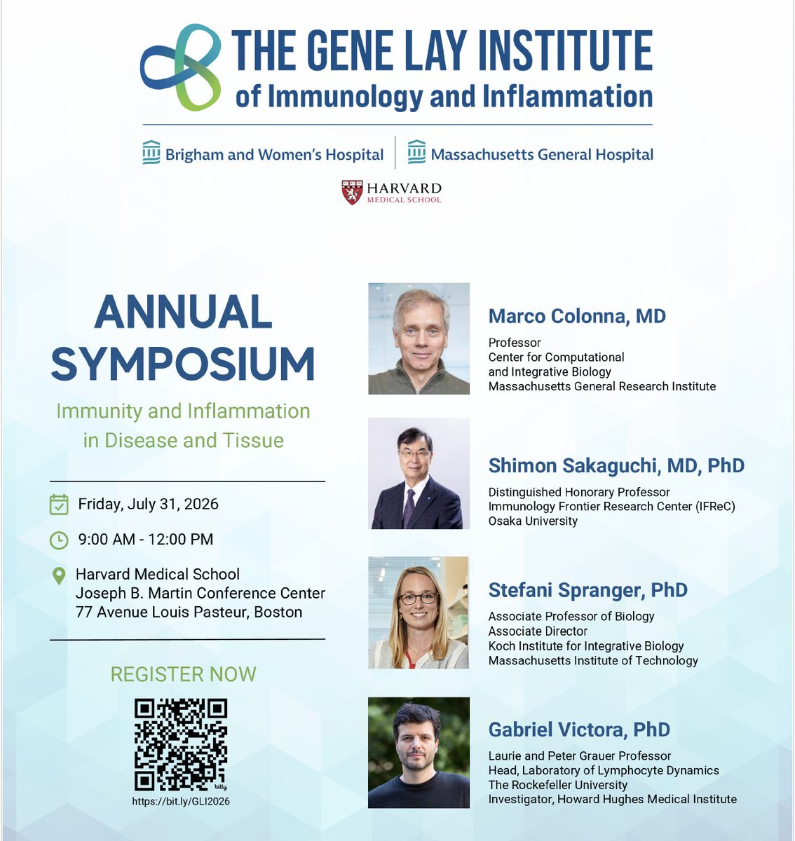 TheXavierLab's tweet photo. Join us and @GeneLayInst on July 31st for the Annual Symposium! This year's speakers include Marco Colonna, Shimon Sakaguchi, @stefanispranger, and @victora_lab. Register using the QR code in the flyer!
#inflammation #immunity #disease #genelayinstitute https://t.co/bJLb8U6zas