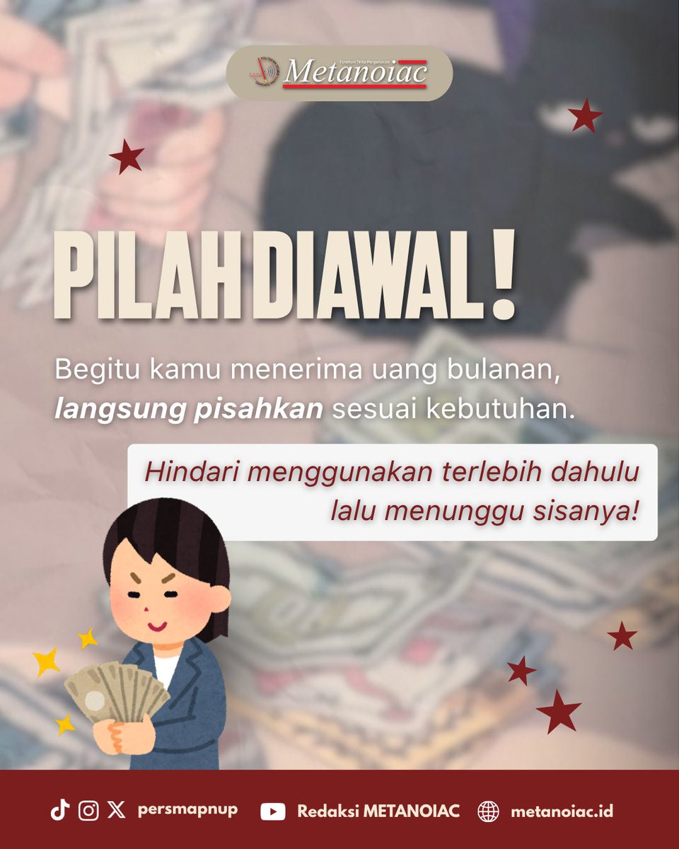 PersmaPNUP's tweet photo. Kemampuan mengelola keuangan menjadi salah satu keterampilan penting bagi mahasiswa 

Mari mulai membiasakan diri untuk mengatur keuangan secara bijak dimulai dari sekarang !🤩 https://t.co/jXlPht94w3