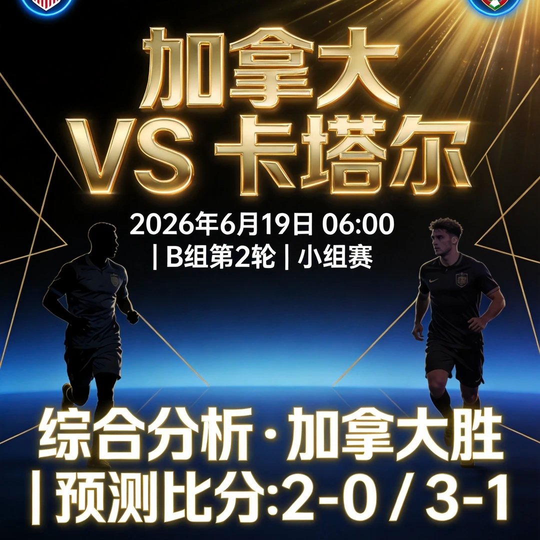SoundProof12's tweet photo. ⚽6月19号世界杯赛事前瞻             
 加拿大 VS 卡塔尔            
比分参考：2-0、2-1       3：1    
分析：    
主队加拿大近期整体走势偏平缓，近 10 场赛事交出 3 胜 6 平 1 负的战绩，胜率仅 30%，取胜能力有限，但不败表现尚可。球队赢盘率 33%，盘路表现偏弱，存在明显短板。球队战术风格极度保守务实，近 10 场大球率仅 10%，主打稳守体系，攻防节奏偏慢，赛场进球产出极低。球队需依托扎实的防守韧性与临场战术调整争取主动，这也是主队本场赛事抗衡对手的关键胜负手。

客队卡塔尔近期整体竞技状态较为低迷，近 10 场赛事仅取得 1 胜 4 平 5 负的战绩，胜率低至 10%，赛场败仗居多，整体竞技水准弱于主队。球队赢盘率 30%，盘路表现同样不及主队，盈利效率偏低。风格层面与主队形成一定反差，卡塔尔近 10 场大球率 40%，打法相对开放，攻防转换节奏适中，具备一定的前场冲击与得分能力，是本场比赛寻求破局的核心看点    
#FIFAWorldCup #WC2026 #WorldCupPredictions #预测比分预测 #赛事分析 #世界杯 #2026世界杯 #世界杯预测 #世界杯竞猜 #世界杯小组赛 #世界杯首轮 #足球分析 #足球推荐 #足彩推荐 #单场 #赛事解析 #足球资讯 #足球情报 #红单推荐 #红单 #临场分析 #行关推荐 #足球博主 #足球社区 #足球热点 #足球讨论 #看球日记 #推荐 #瑞士 #瑞士vs卡塔尔 #卡塔尔