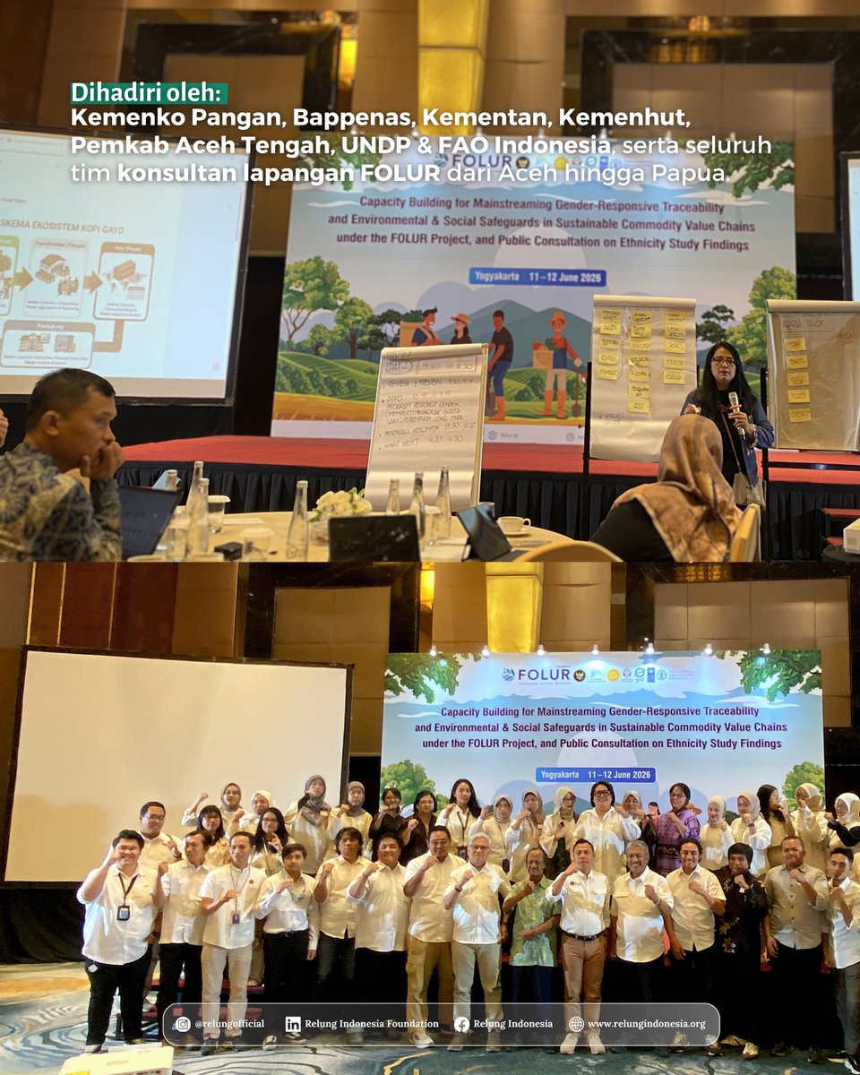 RelungIndonesia's tweet photo. Yogyakarta, 10–13 Juni 2026. Tim Relung Indonesia bersama Kemenko Pangan, Bappenas, UNDP, FAO Indonesia, dan mitra lintas sektor hadir dalam Peningkatan Kapasitas Gender and Safeguard Proyek FOLUR https://t.co/6jlNrPJlpW