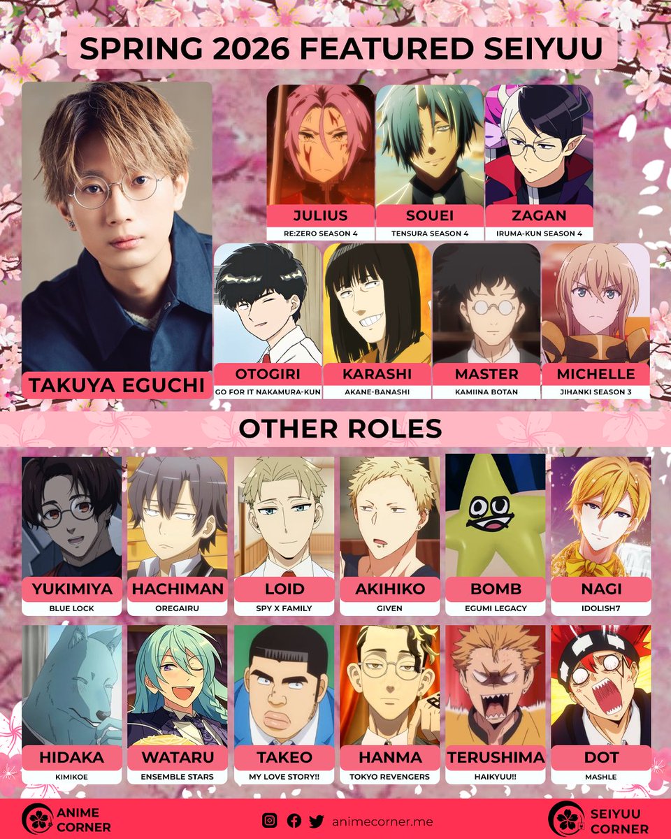 seiyuucorner's tweet photo. 🌸 Daily Spring 2026 Featured Seiyuu: Takuya Eguchi https://t.co/vAqpVpxHIC