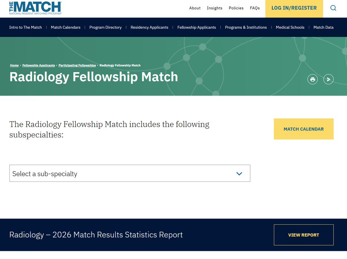 TheNRMP's tweet photo. The Match Results Statistics report for the Radiology Fellowship Match is available on our website! https://t.co/4GT2X5LvXr
Congratulations on a successful #FellowMatch @Breast Imaging, @ASER_Erad, @SIR_specialists, @SSRbone, and @TheASNR! https://t.co/P0kraFrc3N
