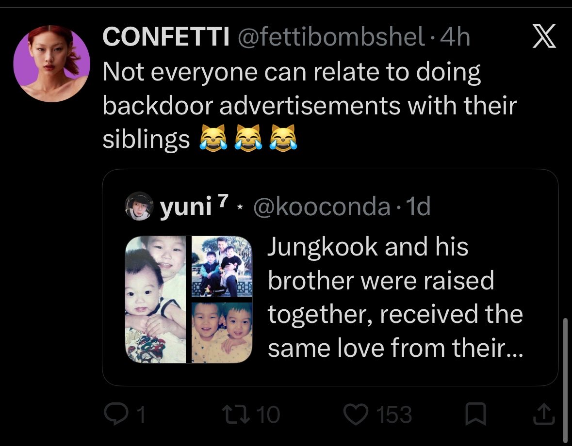 kooconda's tweet photo. Not everyone has a good relationship with their siblings. Some people are bitter because their siblings got to be raised by their own parents while he didn’t😹😹😹 https://t.co/1k53lmUcEp
