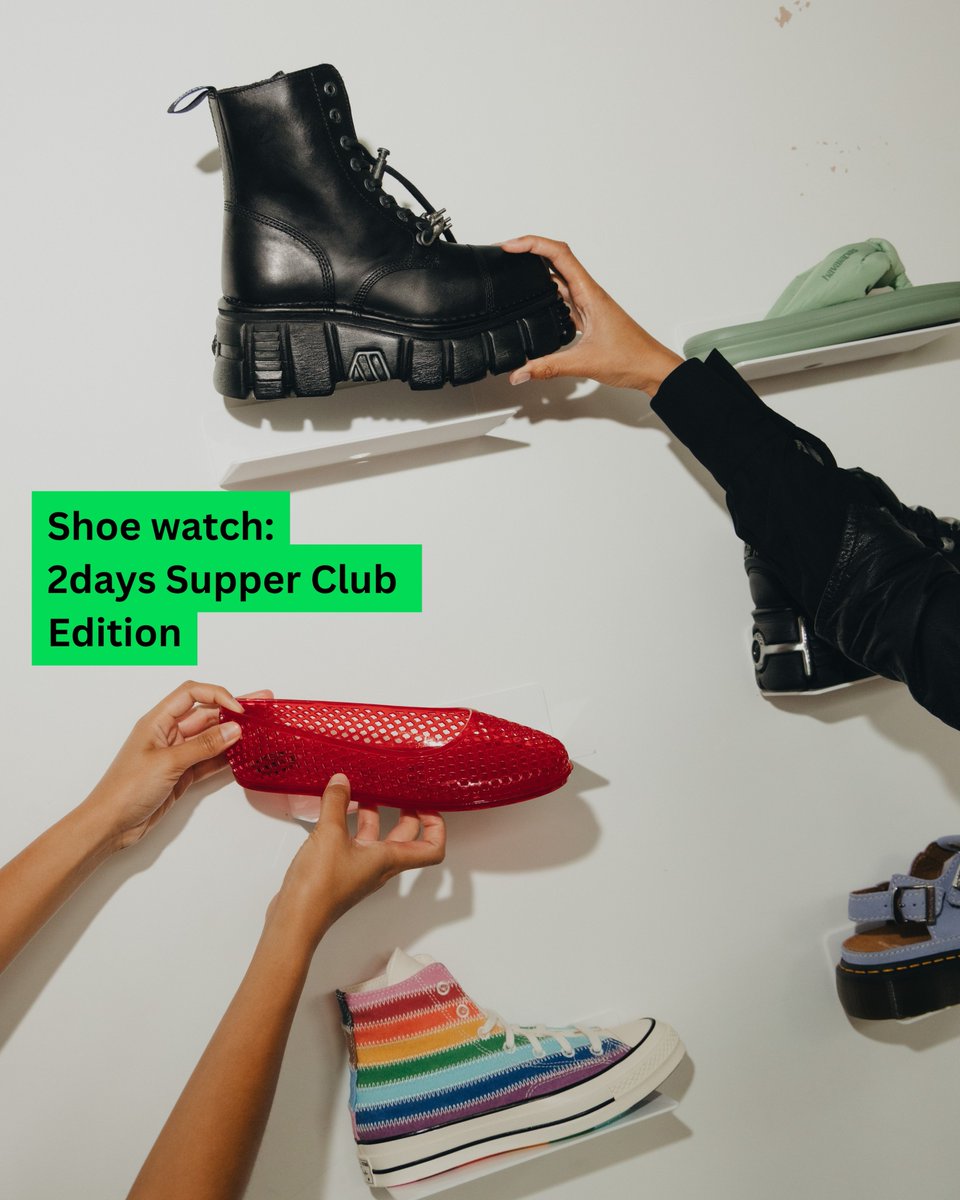 schuh's tweet photo. What the schuh x @ 2sdaySupperClub community wore to our pre festival supper club. You might want to save this one 💯 https://t.co/mppKy2iPkI