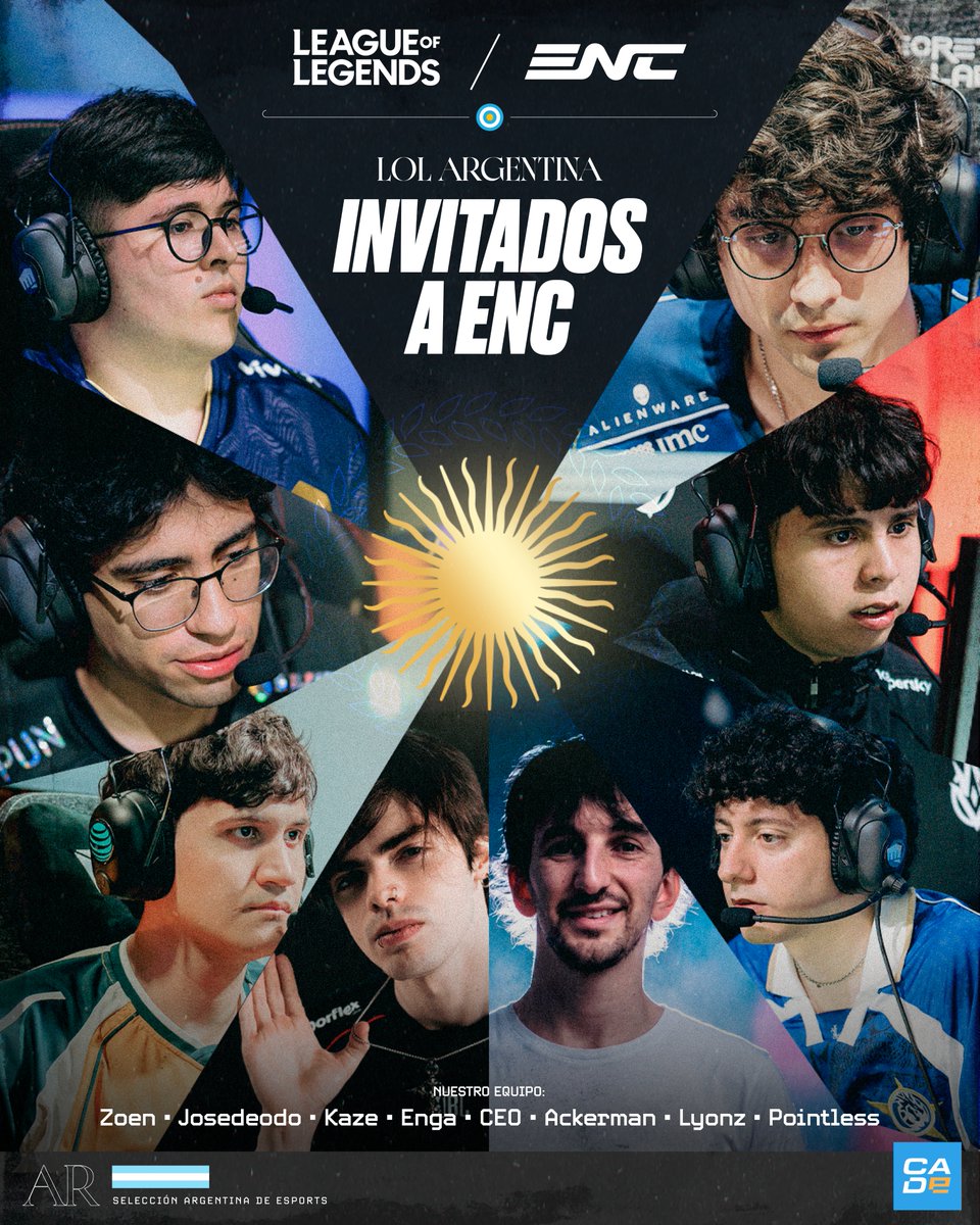 ARGEsportsTeam's tweet photo. ¡ARGENTINA ES INVITADA AL MAIN EVENT DEL MUNDIAL DE LOL! 

El esfuerzo y los resultados de nuestros jugadores ya nos llevan a celebrar: la Selección Argentina tiene su lugar asegurado en la @ENC_EN 🇦🇷

Es imposible no ilusionarse con este grupo.

VAMOS NOSOTROS 👊🌟 https://t.co/QSolO5ErAl