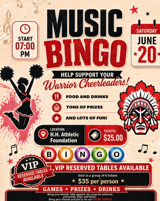 WayneAthletics's tweet photo. 📣 | MUSIC BINGO

Join us this weekend for Warrior Cheer's Music Bingo Fundraiser!

Register: https://t.co/g4fwsvJCQF

#WarriorPride https://t.co/v3r2sQDyj9