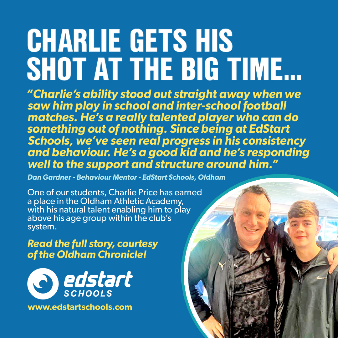 edstart_sch's tweet photo. One of our #students, Charlie Price has joined @OAFCAcademy, part of local @EFL side @OfficialOAFC. Click https://t.co/4tzh8bMYLw to read the full story, courtesy of the @OldhamChronicle. #PersonalDevelopment #FootballStory #Football #SoccerNews #FootballGoals #SchoolFootball https://t.co/QY2ieA1fcd