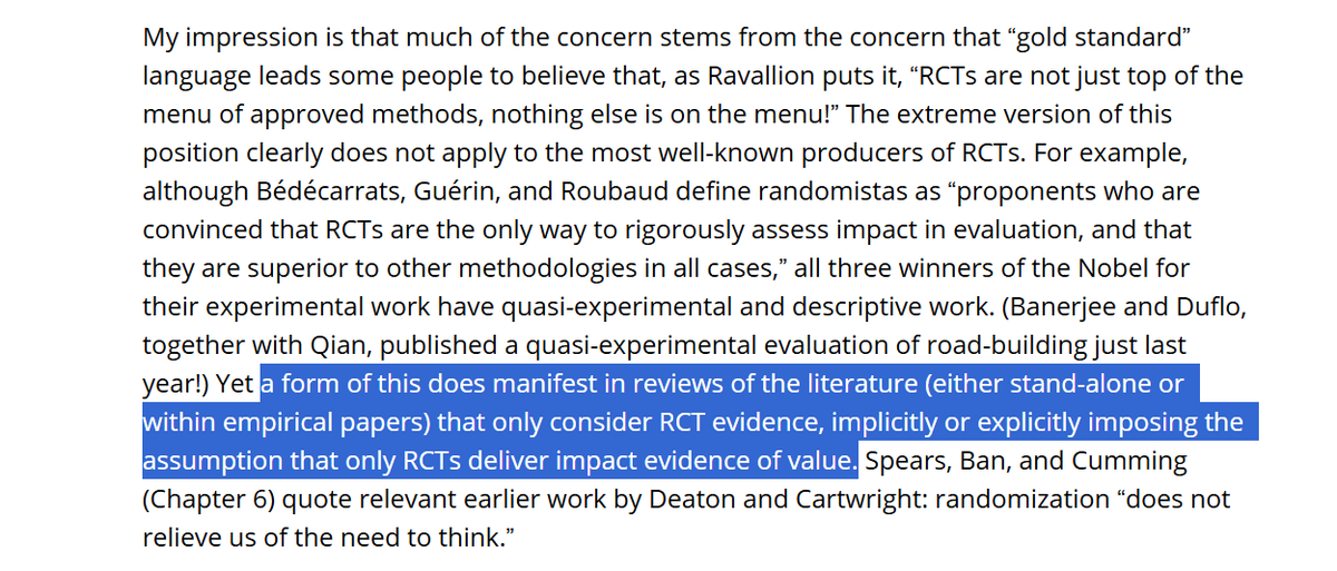 DaveEvansPhD's tweet photo. I learn a lot from RCTs, and I learn a lot from other types of studies.

I propose that it is disingenuous to claim you value evidence from a range of methods (i.e., the best evidence for the question) and then exclusively cite evidence from one method.

https://t.co/qmPhLY7CDk https://t.co/VPMlTPutCW