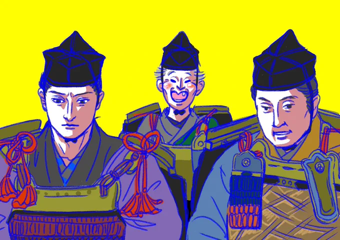 最近絵を描いてなさすぎるので鎌倉殿の絵を載せるか ①皆大好き佐々木の爺さん ②主人公が闇堕ちしていく中、どんどん目が輝いていた大江殿 ③なぜかこの絵が仕事に繋がったので個人的に思い入れがあります、景時にドン引いている義時