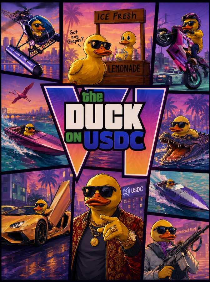 chuckerangelo's tweet photo. Everyone is waiting for GTA VI.

We're already playing it.

🦆 Driving Lambos.
🦆 Running lemonade stands.
🦆 Escaping alligators.
🦆 Stacking USDC.
THE DUCK ON USDC

Got any grapes?

$DUCK
236ziZWiNPWeNk8aNB7abJpv4A6vHNP2XpxHH9VUpump

#GTA6 #RockstarGames https://t.co/MlXngZUNvd
