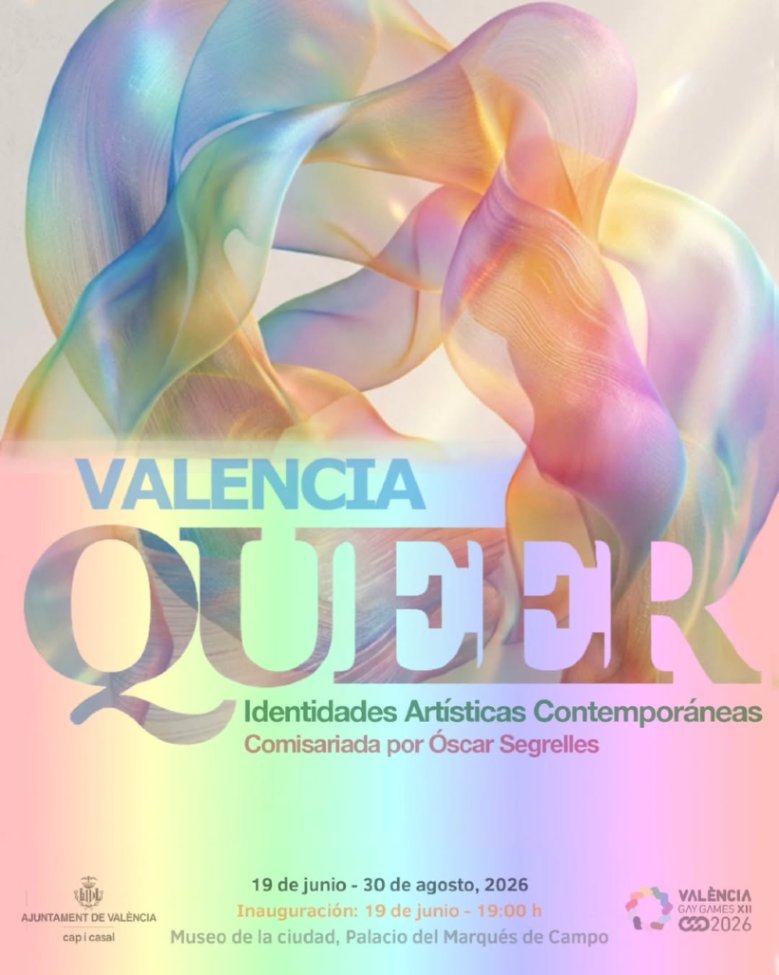 AjuntamentVLC's tweet photo. La meta que compartim també es construïx amb art.
Demà obrim l'agenda de l'#OrgullVLC amb «València Queer».
Una exposició col·lectiva sobre memòria, llibertat i diversitat. 🏳️⚧️🏳️🌈
📍Museu de la Ciutat
✨ Inauguració: 19 juny · 19.00 hores
📅 Fins al 30 d'agost
🎟️ Lliure https://t.co/KrcQH9M5t7