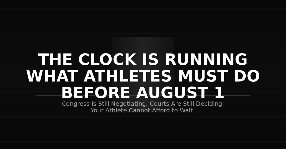 NextPlayMgmt's tweet photo. August 1 is forty-four days away.
Congress is still negotiating. Courts are still deciding. Two college players just sued the NCAA from a new angle entirely.
Athletes cannot afford to wait for all of this to resolve.
This is what you need to do right now.

https://t.co/LCArGWlGpY https://t.co/rWM3MN1fXp