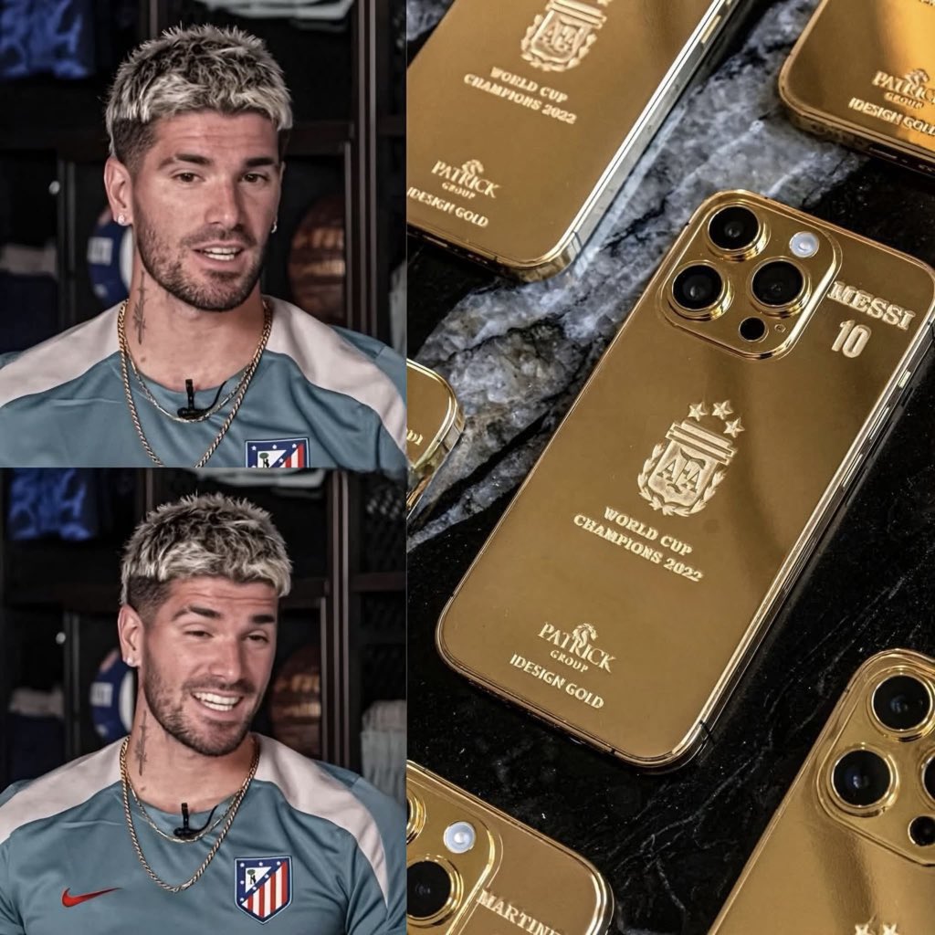 WorldCupEra's tweet photo. 🚨🎙️🗣️| RODRIGO DE PAUL: “When we won the World Cup, a week later I received a golden iPhone. I didn’t know who had sent it. Then Otamendi called me and told me: ‘I received a golden iPhone.’ I said: ‘Me too.’ But we didn’t know the source. I found out that all the players received it, but from an unknown source.”

“Suddenly, Leo sent me a message saying: ‘I hope you like the phone. You are golden players and you deserve the best. This is a simple gift for you as a token of gratitude for what you’ve done for your country and for me. You are soldiers. All the Argentine players received this message, and with great joy, no one used the phone; instead, each one carefully placed it on the wall as a memento. And what a memento. We are lucky to have a leader like him.”

— @MotivacionesF