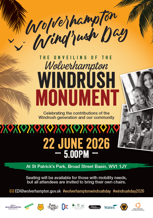 WolvesCouncil's tweet photo. Join us on Monday 22 June as a permanent monument honouring the Windrush generation is set to be unveiled in the heart of Wolverhampton to celebrate Windrush Day. (1/2) https://t.co/nwIseDyNXw