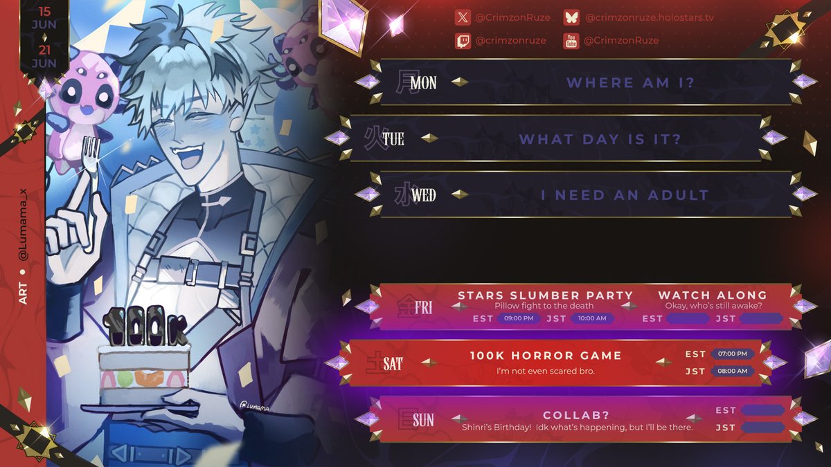 crimzonruze's tweet photo. So this is how it ends, eh?  Well, I've had a good run- but I don't think I'm gonna survive this horror stream.  At least I get to go out with a Slumber Party!

I WAS gonna do a silly little guerilla with a silly little bit, but my -1 luck attacked me for 'being nice'. https://t.co/Loy3ORVc4k