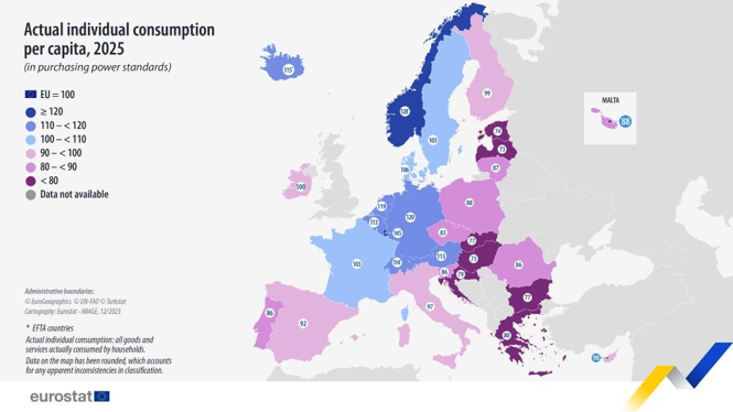 In 2025, actual individual consumption per capita across the EU ranged ...