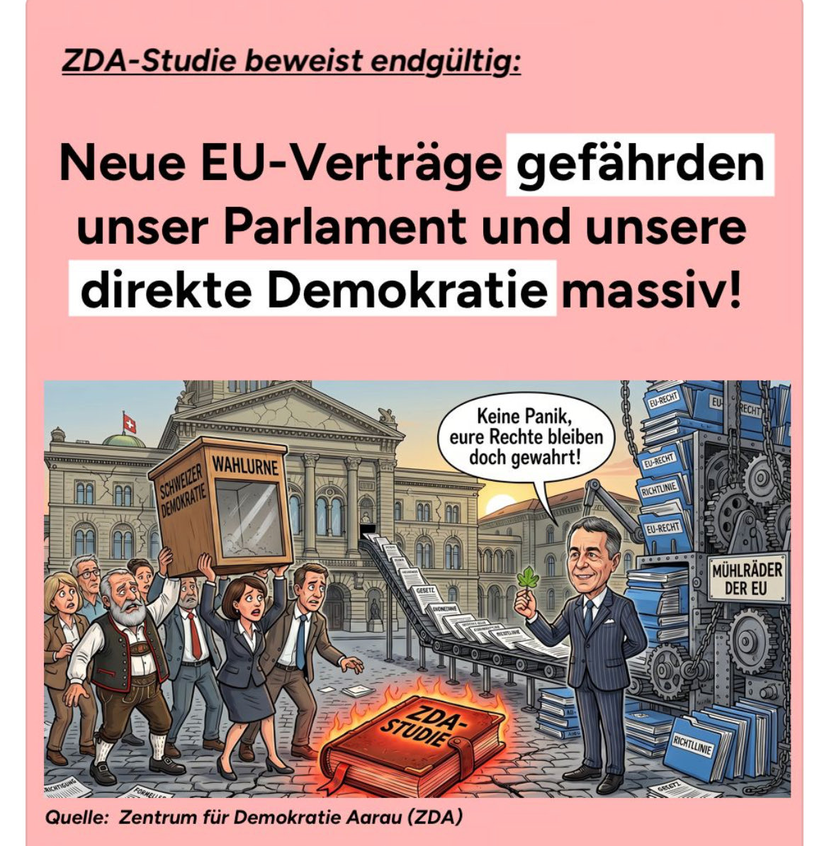 hjbertschi's tweet photo. Neue #EU_Verträge beschneiden die Kompetenzen unseres #Parlaments sowie die #direkte #Demokratie.

Das bestätigt das Zentrum für Demokratie, Aarau, in ihrer Studie.

https://t.co/AyEhGQB3LR https://t.co/Guv9H8L3EJ