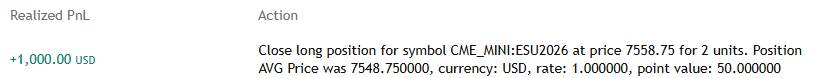 PanchamSheikh's tweet photo. I scored a 10-point profit. Looks like I got filled at ES 7548.75 on entry (not 7551), exited at 7558.75. I usually only try for 10 points daily on the ES. That's it for today. https://t.co/IVpDZfhcaR