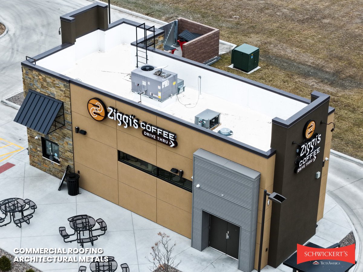 Schwickerts's tweet photo. Early last year, our Commercial Roofing &amp; Architectural Metals team completed work on this brand new Ziggi's Coffee in Granite Falls, MN.

Quick Facts: 
✅ Roofing: 2,500 square feet
✅ Metals: 180 square feet

Discover more about this project and others: https://t.co/jyWxJUG71t https://t.co/ZSYM6CCZjf